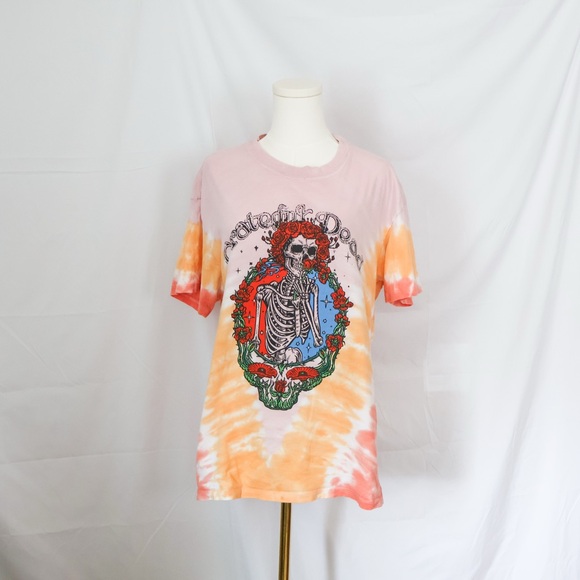 Grateful Dead Tops - Grateful Dead Skeleton & Roses tie-dye short-sleeve graphic t-shirt Small Pink
